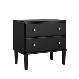Prepac Lux Nightstand Bedside Table, Black Nightstand for Bedroom, End Table with 2 Drawers 16" D x 27.75" W x 25" H, BDNR-2302-1