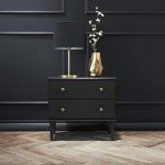Prepac Lux Nightstand Bedside Table, Black Nightstand for Bedroom, End Table with 2 Drawers 16" D x 27.75" W x 25" H, BDNR-2302-1