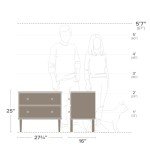 Prepac Lux Nightstand Bedside Table, Black Nightstand for Bedroom, End Table with 2 Drawers 16" D x 27.75" W x 25" H, BDNR-2302-1