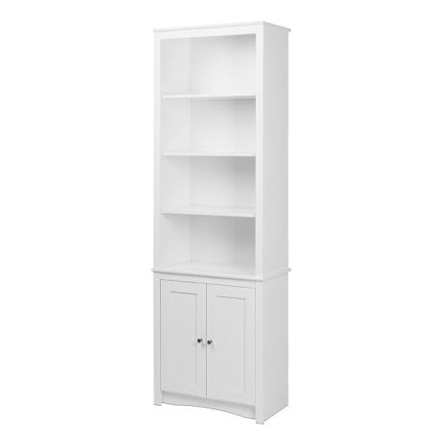 Prepac Sonoma Tall 6-Tier Bookcase 80"H with Doors & 2 Adjustable Shelves, White Storage Cabinet, Modern Display Cabinet, Bookshelf with Storage Shelves for Home Office, Living Room, Bedroom