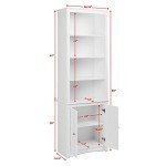 Prepac Sonoma Tall 6-Tier Bookcase 80"H with Doors & 2 Adjustable Shelves, White Storage Cabinet, Modern Display Cabinet, Bookshelf with Storage Shelves for Home Office, Living Room, Bedroom