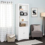 Prepac Sonoma Tall 6-Tier Bookcase 80"H with Doors & 2 Adjustable Shelves, White Storage Cabinet, Modern Display Cabinet, Bookshelf with Storage Shelves for Home Office, Living Room, Bedroom