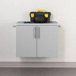 Prepac HangUps 2-Door Wall Mounted Garage Base Storage Cabinet, Work Table Storage Organizer Cabinet, 30" W x 24" H x 16" D, Light Gray