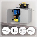 Prepac HangUps 2-Door Wall Mounted Garage Base Storage Cabinet, Work Table Storage Organizer Cabinet, 30" W x 24" H x 16" D, Light Gray