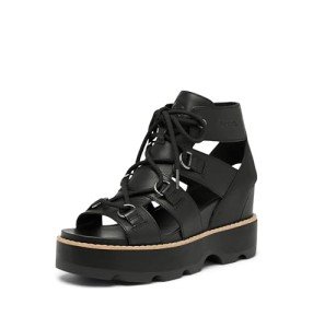 Sorel Women's Joanie IV Lace Wedge Sandal, Black/Black, 8