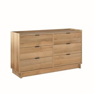 Prepac Simply Modern 6-Drawer Double Dresser for Bedroom, Chest of Drawers, Modern Bedroom Furniture, 52.5” Wide x 16” deep x 29.5” Tall, Oak