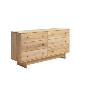 Prepac Finnley 6-Drawer Dresser in Natural Oak, Dresser for Bedroom, Extra-Wide Chest of Drawers with Storage, Modern Clothing Organizer for Home, Bedroom, Living Room, 16" D x 61" W x 31" H