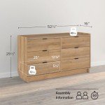 Prepac Simply Modern 6-Drawer Double Dresser for Bedroom, Chest of Drawers, Modern Bedroom Furniture, 52.5” Wide x 16” deep x 29.5” Tall, Oak