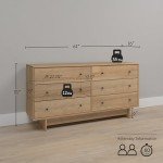 Prepac Finnley 6-Drawer Dresser in Natural Oak, Dresser for Bedroom, Extra-Wide Chest of Drawers with Storage, Modern Clothing Organizer for Home, Bedroom, Living Room, 16" D x 61" W x 31" H