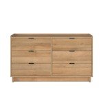 Prepac Simply Modern 6-Drawer Double Dresser for Bedroom, Chest of Drawers, Modern Bedroom Furniture, 52.5” Wide x 16” deep x 29.5” Tall, Oak