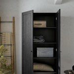 Prepac Yaletown 72" Tall Storage Cabinet with Wood Legs, Pantry Cabinet with 3 Adjustable Shelves, Bathroom, Kitchen and Home Organization in Black Oak, 16" D x 32" W x 72" H