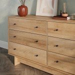 Prepac Finnley 6-Drawer Dresser in Natural Oak, Dresser for Bedroom, Extra-Wide Chest of Drawers with Storage, Modern Clothing Organizer for Home, Bedroom, Living Room, 16" D x 61" W x 31" H