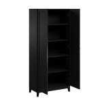 Prepac Yaletown 72" Tall Storage Cabinet with Wood Legs, Pantry Cabinet with 3 Adjustable Shelves, Bathroom, Kitchen and Home Organization in Black Oak, 16" D x 32" W x 72" H