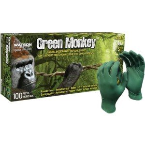 Watson Gloves Green Monkey 4 MIL Biodegradable Disposable Nitrile Glove - Powder-Free, Puncture and Tear Resistance, 100 Gloves/Box (Medium, 5559PF)