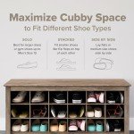 Prepac Gray Hall Tree, Shoe Cabinet, Storage Cabinet with 24 Shoe Cubbies and 6 Double Coat Hooks 15.5" D x 60" W x 77" H