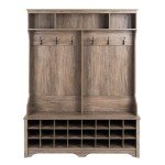 Prepac Gray Hall Tree, Shoe Cabinet, Storage Cabinet with 24 Shoe Cubbies and 6 Double Coat Hooks 15.5" D x 60" W x 77" H