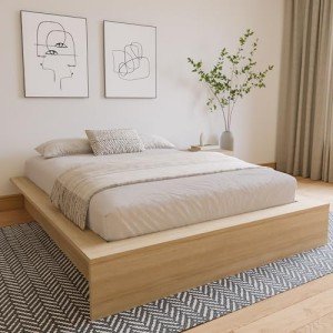 Nexera James Platform Bed, Beige, Queen