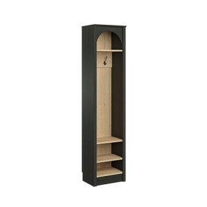 Prepac Ark 76" Tall Arched Entryway Coat Rack in Black Oak with Natural Oak Interior, Hall Tree with 2 Adjustable Shelves, Modern Furniture for Entryway and Living Room, 13.25" D x 18" W x 76" H