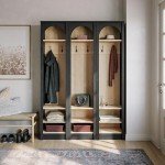 Prepac Ark 76" Tall Arched Entryway Coat Rack in Black Oak with Natural Oak Interior, Hall Tree with 2 Adjustable Shelves, Modern Furniture for Entryway and Living Room, 13.25" D x 18" W x 76" H