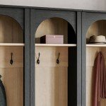 Prepac Ark 76" Tall Arched Entryway Coat Rack in Black Oak with Natural Oak Interior, Hall Tree with 2 Adjustable Shelves, Modern Furniture for Entryway and Living Room, 13.25" D x 18" W x 76" H