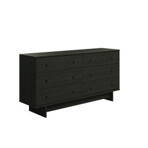 Prepac Finnley 6-Drawer Dresser in Black Oak, Dresser for Bedroom, Extra-Wide Chest of Drawers with Storage, Modern Clothing Organizer for Home, Bedroom, Living Room, 16" D x 61" W x 31" H