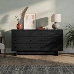 Prepac Finnley 6-Drawer Dresser in Black Oak, Dresser for Bedroom, Extra-Wide Chest of Drawers with Storage, Modern Clothing Organizer for Home, Bedroom, Living Room, 16" D x 61" W x 31" H