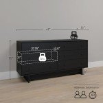 Prepac Finnley 6-Drawer Dresser in Black Oak, Dresser for Bedroom, Extra-Wide Chest of Drawers with Storage, Modern Clothing Organizer for Home, Bedroom, Living Room, 16" D x 61" W x 31" H