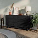 Prepac Finnley 6-Drawer Dresser in Black Oak, Dresser for Bedroom, Extra-Wide Chest of Drawers with Storage, Modern Clothing Organizer for Home, Bedroom, Living Room, 16" D x 61" W x 31" H
