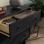 Prepac Finnley 6-Drawer Dresser in Black Oak, Dresser for Bedroom, Extra-Wide Chest of Drawers with Storage, Modern Clothing Organizer for Home, Bedroom, Living Room, 16" D x 61" W x 31" H
