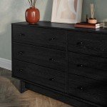 Prepac Finnley 6-Drawer Dresser in Black Oak, Dresser for Bedroom, Extra-Wide Chest of Drawers with Storage, Modern Clothing Organizer for Home, Bedroom, Living Room, 16" D x 61" W x 31" H