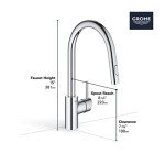 GROHE 3134910E Concetto Eco-Friendly Pull-Down Bar Kitchen Faucet with Sprayer Chrome