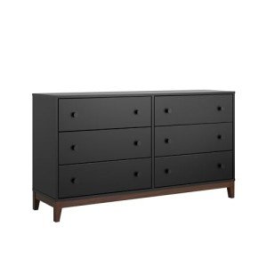Prepac Nordik Dresser, Black & Cherry Dresser for Bedroom, Chest of Drawers with 6 Drawers, 16" D x 54.75" W x 30" H, BCDBR-2206-1