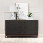 Prepac Nordik Dresser, Black & Cherry Dresser for Bedroom, Chest of Drawers with 6 Drawers, 16" D x 54.75" W x 30" H, BCDBR-2206-1