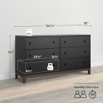 Prepac Nordik Dresser, Black & Cherry Dresser for Bedroom, Chest of Drawers with 6 Drawers, 16" D x 54.75" W x 30" H, BCDBR-2206-1
