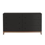 Prepac Nordik Dresser, Black & Cherry Dresser for Bedroom, Chest of Drawers with 6 Drawers, 16" D x 54.75" W x 30" H, BCDBR-2206-1