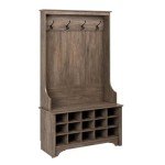 Prepac Entryway Organizer with 4 Coat Hooks, Coat Rack Hall Tree with Bench and Coat Storage, Furniture for Entryway with 15 Cubbies for Shoe Storage, 38” W x 68” H x 15.5” D, Drifted Gray