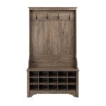 Prepac Entryway Organizer with 4 Coat Hooks, Coat Rack Hall Tree with Bench and Coat Storage, Furniture for Entryway with 15 Cubbies for Shoe Storage, 38” W x 68” H x 15.5” D, Drifted Gray