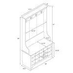 Prepac Entryway Organizer with 4 Coat Hooks, Coat Rack Hall Tree with Bench and Coat Storage, Furniture for Entryway with 15 Cubbies for Shoe Storage, 38” W x 68” H x 15.5” D, Drifted Gray