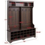 Prepac Brown Hall Tree, Shoe Cabinet, Storage Cabinet with 24 Shoe Cubbies and 6 Double Coat Hooks 15.5" D x 60" W x 77" H
