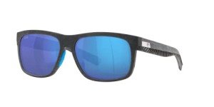 Costa Del Mar Baffin Polarized Rectangular Sunglasses, Net Grey/Blue Rubber/Blue Mirrored Polarized-580G, 58 mm