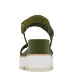 Sorel Women's Joanie IV Y Strap Wedge Sandals - Utility Green, Honey White - Size 8.5