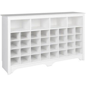 Prepac White Console Table, Shoe Cabinet, Storage Cabinet with 32 Shoe Cubbies and 4 Large Storage Cubbies 15.5" D x 60" W x 35" H