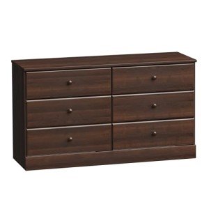 Prepac Astrid 6 Drawer Double Dresser for Bedroom, Wide Chest of Drawers, Bedroom Furniture, Clothes Storage and Organizer, 15.5" D x 47.5" W x 26.85" H, Espresso