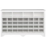 Prepac White Console Table, Shoe Cabinet, Storage Cabinet with 32 Shoe Cubbies and 4 Large Storage Cubbies 15.5" D x 60" W x 35" H
