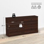 Prepac Astrid 6 Drawer Double Dresser for Bedroom, Wide Chest of Drawers, Bedroom Furniture, Clothes Storage and Organizer, 15.5" D x 47.5" W x 26.85" H, Espresso