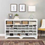Prepac White Console Table, Shoe Cabinet, Storage Cabinet with 32 Shoe Cubbies and 4 Large Storage Cubbies 15.5" D x 60" W x 35" H