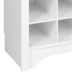 Prepac White Console Table, Shoe Cabinet, Storage Cabinet with 32 Shoe Cubbies and 4 Large Storage Cubbies 15.5" D x 60" W x 35" H