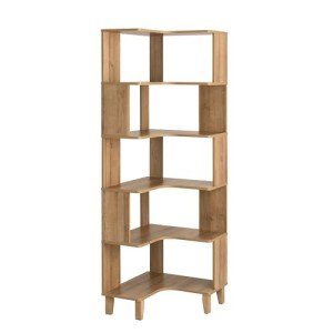Prepac Nordik 6-Tier Natural Oak Modern Mid Century Corner Bookcase, 71.5" Extra Tall Corner Shelf with Storage, Multifunctional Freestanding Bookshelf for Home Office, Living Room, Bedroom
