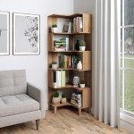 Prepac Nordik 6-Tier Natural Oak Modern Mid Century Corner Bookcase, 71.5" Extra Tall Corner Shelf with Storage, Multifunctional Freestanding Bookshelf for Home Office, Living Room, Bedroom