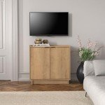 Prepac Simply Modern 2-Door Storage Cabinet, Sideboard Cabinet for Living Room, Kitchen/Dining Room, or Entryway, Sleek Design Buffet Cabinet with Storage, 30.75" Wide x 30" High x 16" Deep, Oak
